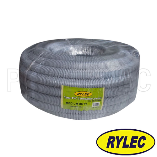 32mm x 25mtrs Corrugated Conduit - Grey, Medium Duty