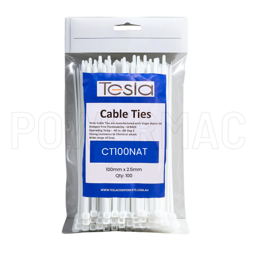 100mm x 2.5mm Nylon Cable Tie - Natural 100pk