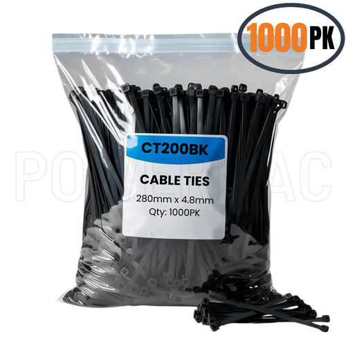 200mm x 4.8mm Cable Tie Nylon Black - 1000pk