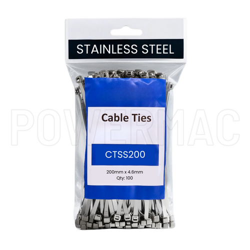 200mm x 4.6mm Cable Tie Stainless Steel 316 - Silver 100pk