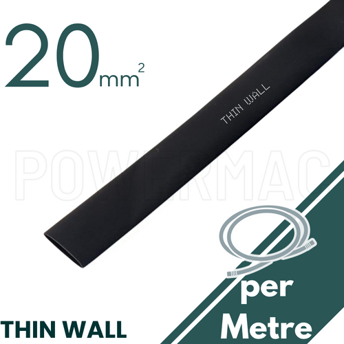 20mm - 10mm Black Thin Wall Heat Shrink - 1m Length