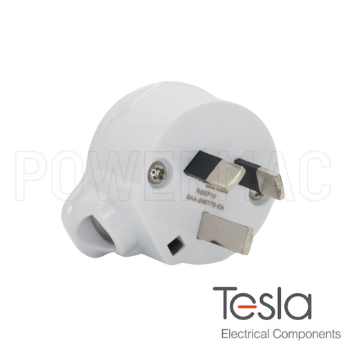Tesla 10A Rewireable Side Entry 3 Pin Plug Top, White