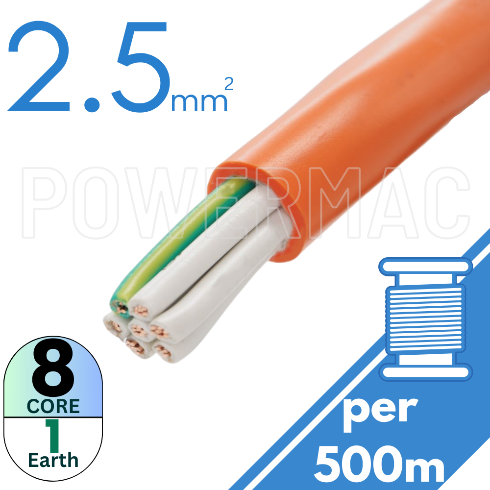 2.5mm 8C+E Control Cable  PVC/PVC 0.6/1KV - Orange Sheath