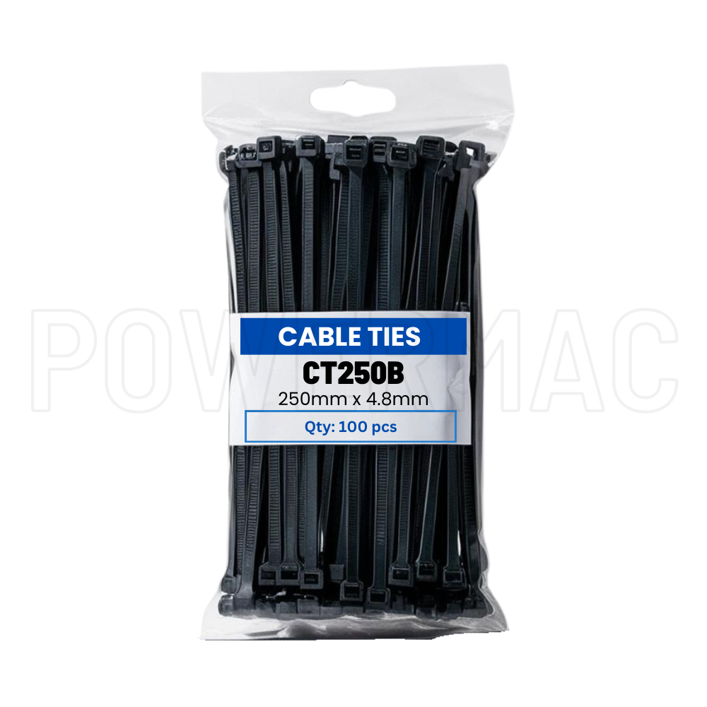 250mm x 4.8mm Cable Tie Nylon Black - 100pk