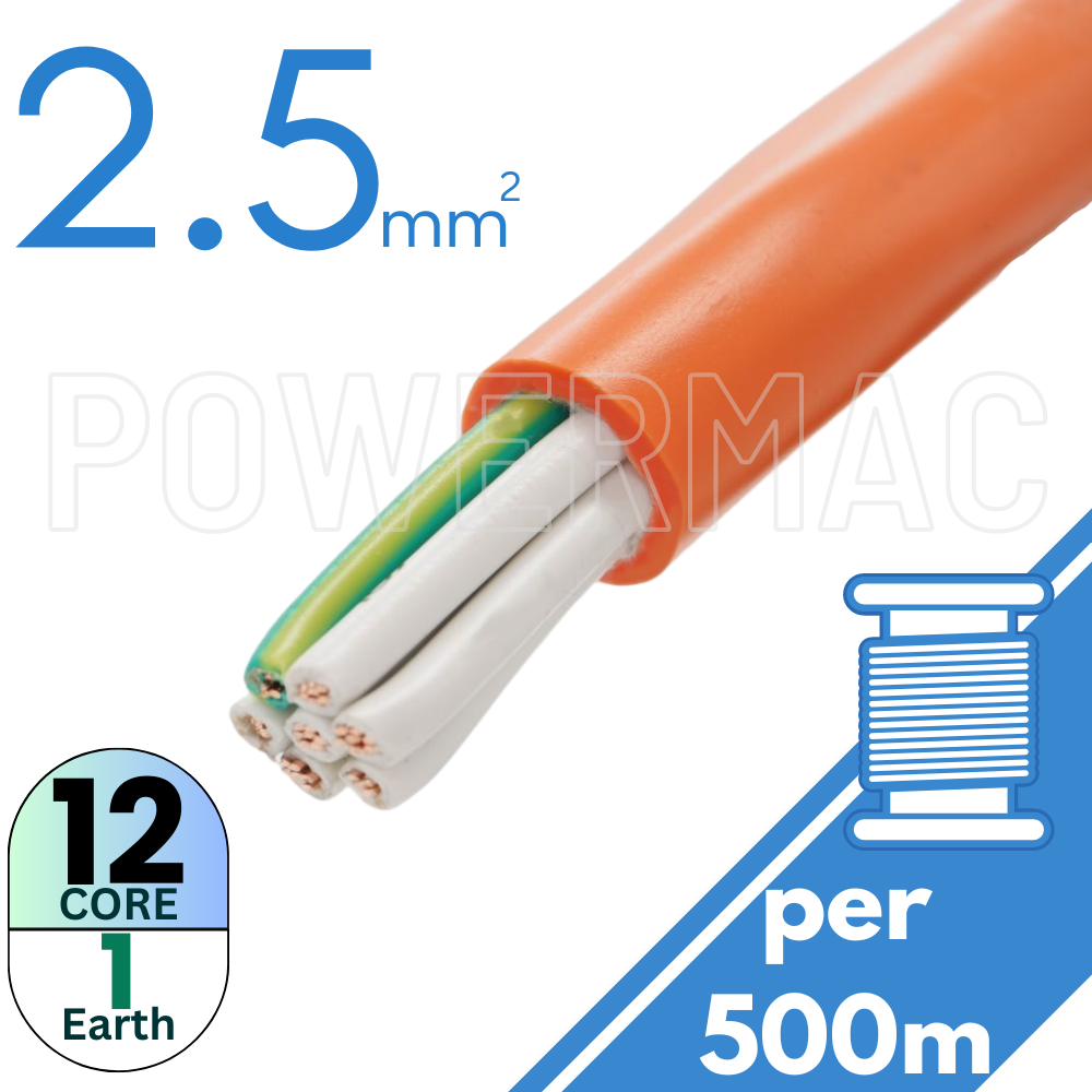 2.5mm 12C+E Control Cable  PVC/PVC 0.6/1KV - Orange Sheath