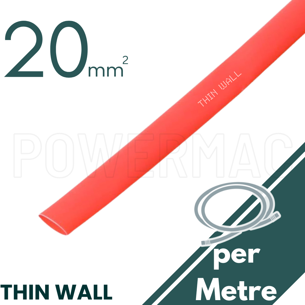 20mm - 10mm  Red Thin Wall Heat Shrink - 1m Length