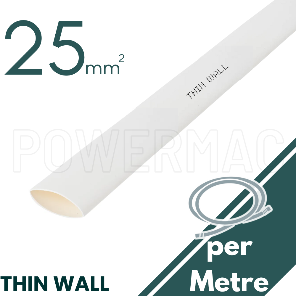 25mm - 12.5mm White Thin Wall Heat Shrink - 1m Length